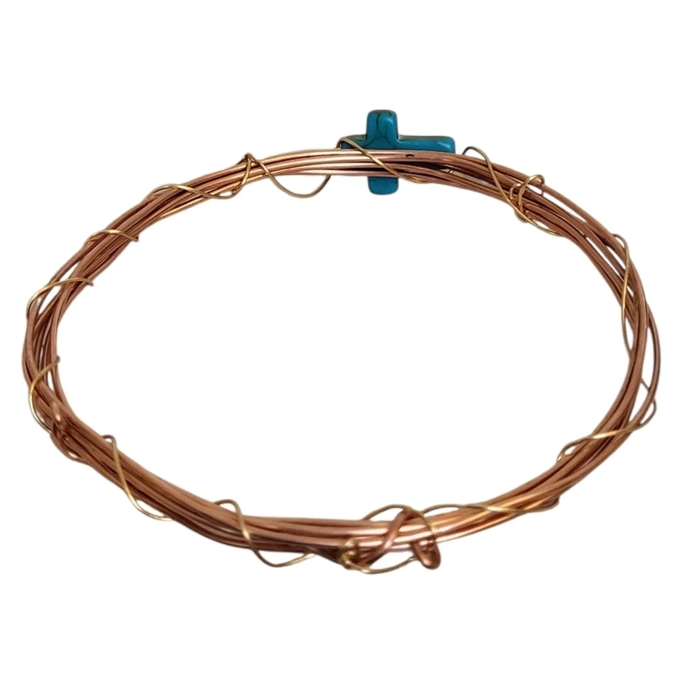 Twisted Copper & Turquoise Cross Square Mother Of Pearl Bracelet